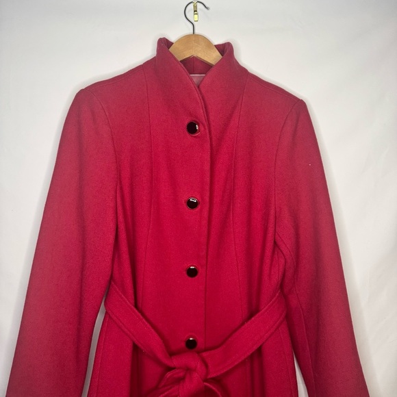 Kate Spade New York Single Breasted Belted High Neck Red Coat Size L Wool Blend - Picture 4 of 15